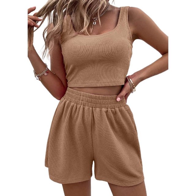 Ensemble Sans Manches Tricoté pour Femmes style Fille d'Été Frais et Doux Mode Décontractée Couleur Unie