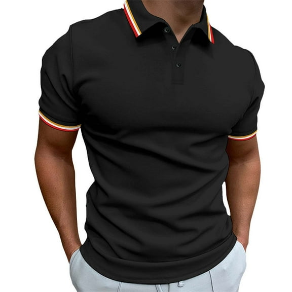 Mens Polo Shirt Fashion Solid Color Button Lapel Golf Top Summer Short Sleeve Casual Classic Work Shirt