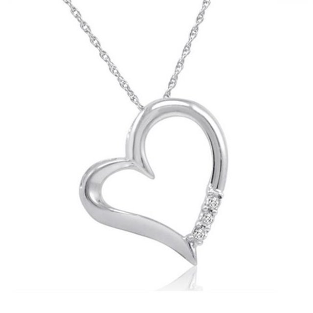 Three Stone Diamond Heart Necklace in Sterling Silver