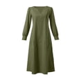 thumbnail image 4 of Wdfiry Robe en Coton et Lin pour Femmes Couleur Unie Col Cranté Manches Bouffantes Robe Grande Taille Ample Manches 3/4 Midi, 4 of 4