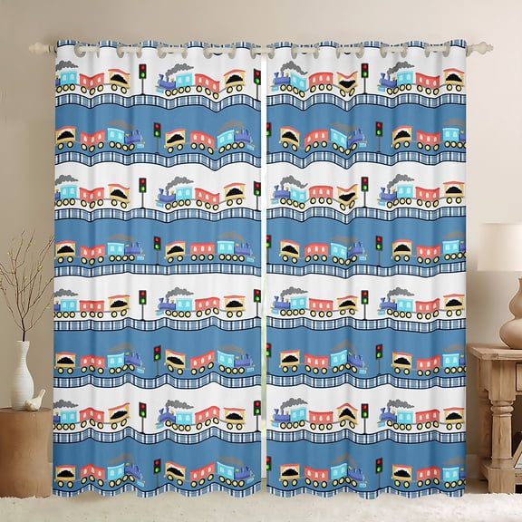 Manfei Kid Cartoon Train Black Out Curtains, Boys Construction Truck Curtains Pack of 2 (42x63 Each), Tractor Machinery Bedroom Curtains, Curtains Blackout Home Decor