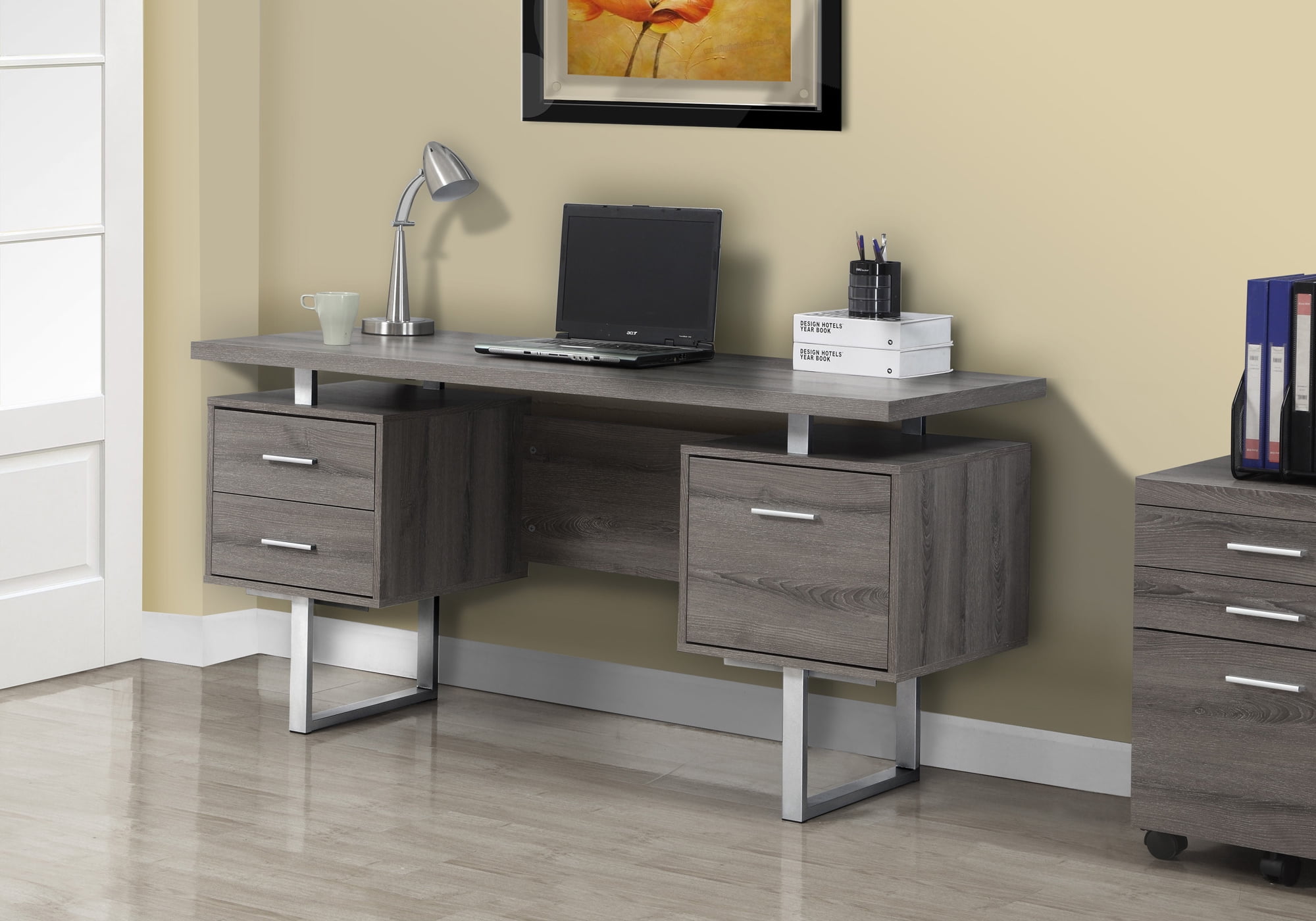 Computer Desk Home Office Laptop Storage Drawers 60"L Work Metal Brown
