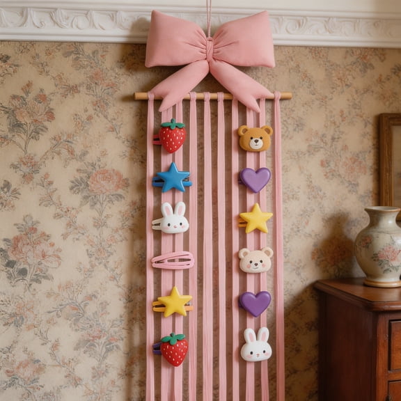 Dvumao Home Decor, Bow Hair Bow Container rosy Macrame Hanging Hair Clip Organizer Wall Decor For Girls Room Nursery, Mom Gifts