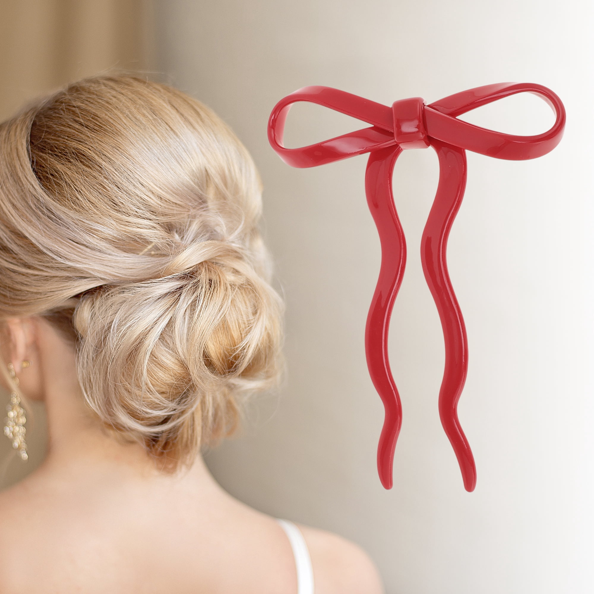 Unique Bargains Bow Wave Chignon Pin for Women 1 Pc Red