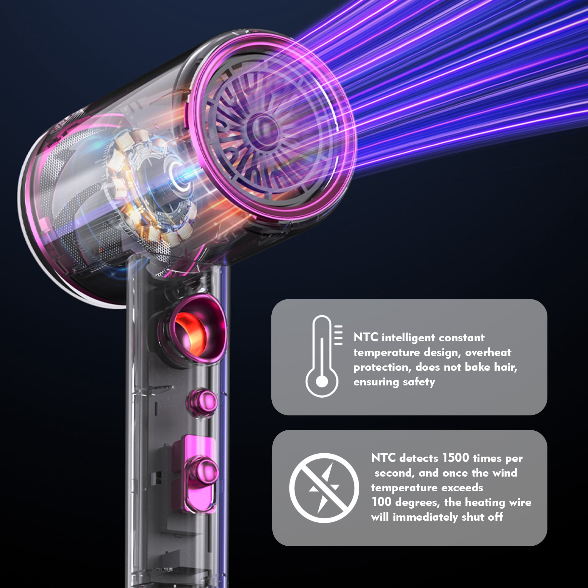 Kauoo Hair Dryer with Diffuser, 1800W Professional Ionic Blow Dryer for Hair Care,Fast Drying Hairdryer, Gray, Gift for Christmas Day
