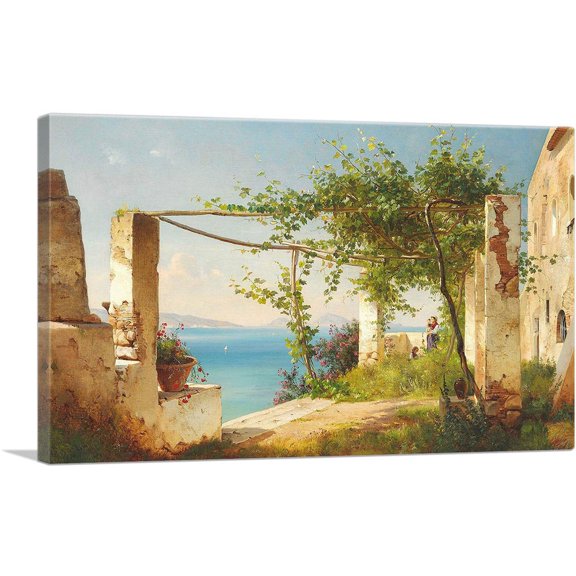 ARTCANVAS A View From The Amalfi Coast In Italy Canvas Art Print by Carl Frederik Aagaard - Size: 18" x 12" (1.50" Deep)