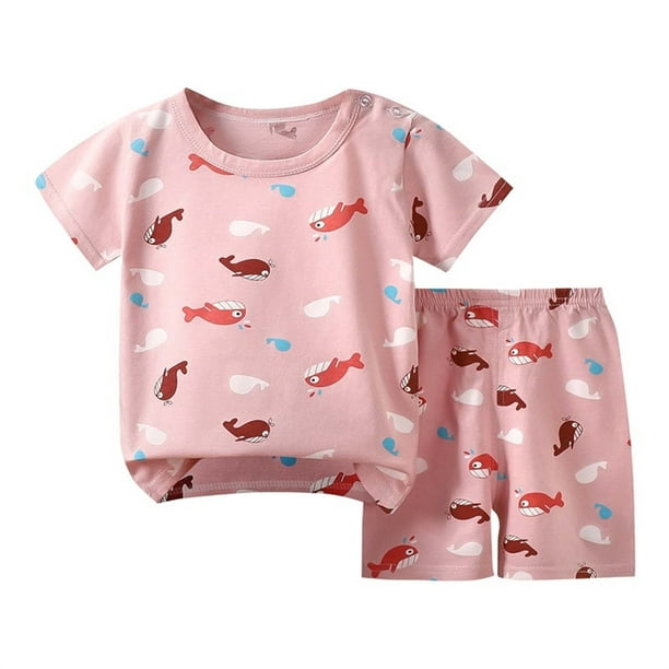 Odeerbi 6M-6Y Niños Niñas Conjuntos Verano Algodón Manga Corta Top Shorts Pijamas Juego de Dos Piezas