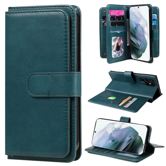 SaniMore Versatile Case for Samsung Galaxy S23 Ultra 6.8" 2023, Durable PU Leather Case Card Slots Flip Kickstand Magnetic Closure Anti-drop Shockproof Full Protective Wallet Business Case, Darkgreen
