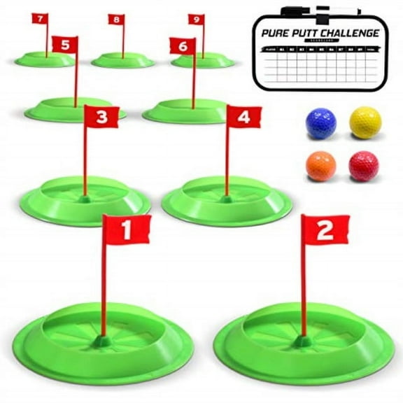 GoSports Pure Putt Challenge Mini Golf Game - Build Your Own Course at Home, the Office or On the Green - Includes 9 Holes, 4 Balls, Dry-Erase Scorecard, Tote Bag & Rules