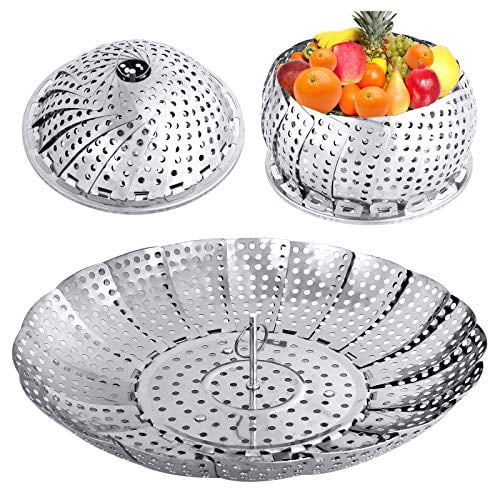 Veggie Vegetable Steamer Basket,Folding Steaming Basket,Metal Collapsible Stainless Steel Steamer Basket Insert,for Cooking Food,Expandable Fit Various Size Pot(5.3" to 8.6")