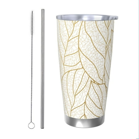 

Cauagu Elegant Gold Leaf Pattern Pattern 20oz Tumbler Stainless Steel Vacuum Insulated Tumbler with Lid Insulated Coffee Mug Thermal Cup with Splash Proof Sliding Lid-Straw Two-piece Set