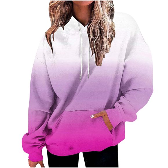 Rbaofujie Kids Hoodies Women's Gradient Loose Long Sleeve Hoodie Sweater Top Pink Crew Neck Sweater for Women