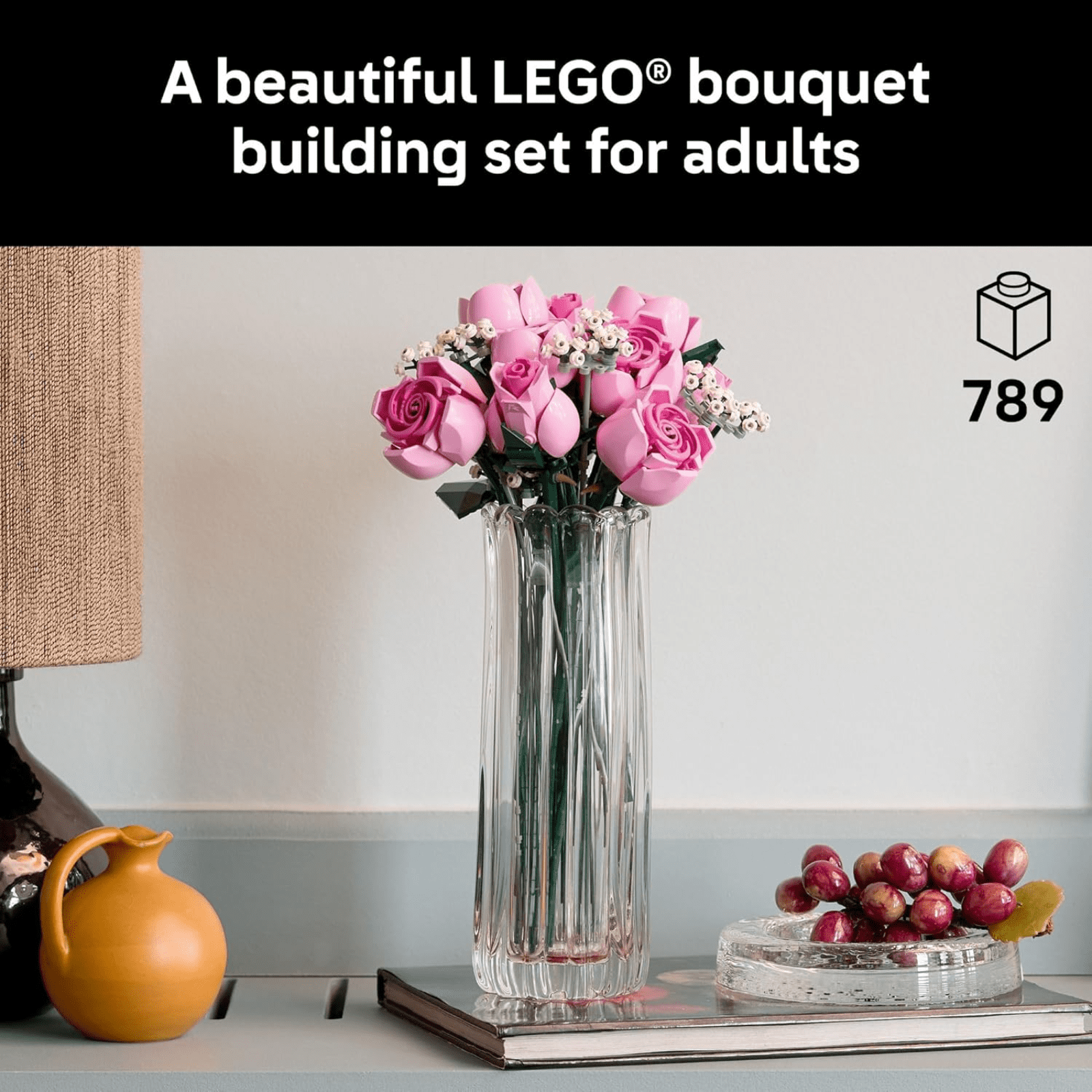 Bouquet of Pink Roses Building Kit 10374 Artificial Flowers Room Decor Blocks for Adults 18 Plus 789 Pieces