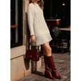 thumbnail image 4 of Robe Chandail en Tricot Torsadé pour Femmes, Col Ras du Cou, Manches Longues, Mini-Robe Plissée, Style Deux-en-un, Robe Patchwork, Blanc Laiteux, m, 4 of 7