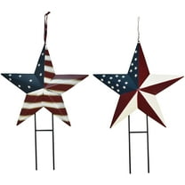 4th of July Metal Barn Star Yard Sign Outdoor Lawn Decor, Patriotic US Flag Star Barn Hanging Ornament Garden Signs Decorative Outdoor Stake July 4th Memorial Day Party Supplies set of 2