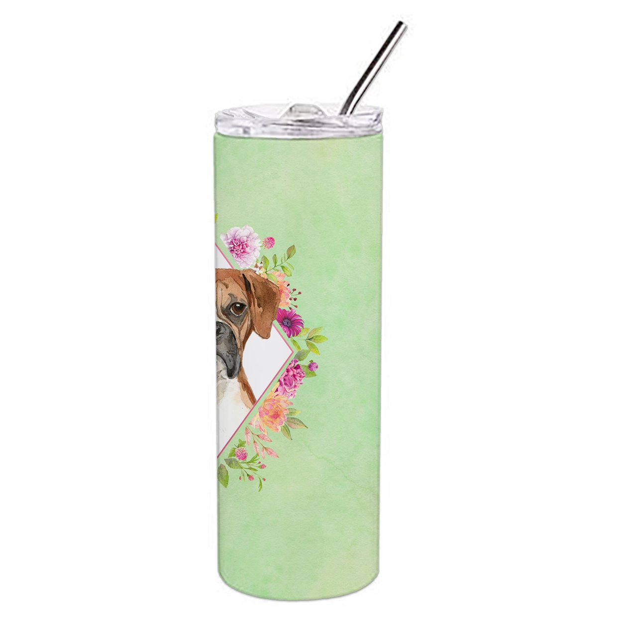 Carolines Treasures CK4415TBL20 Boxer Green Flowers Stainless Steel 20 oz Skinny Tumbler 20 oz multicolor