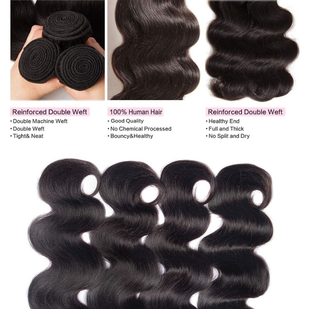 Brazilian Virgin Human Hair Extensions 3 Bundle Body Wave Hair Wave Weft Black Women 10A Grade(16"18"20")