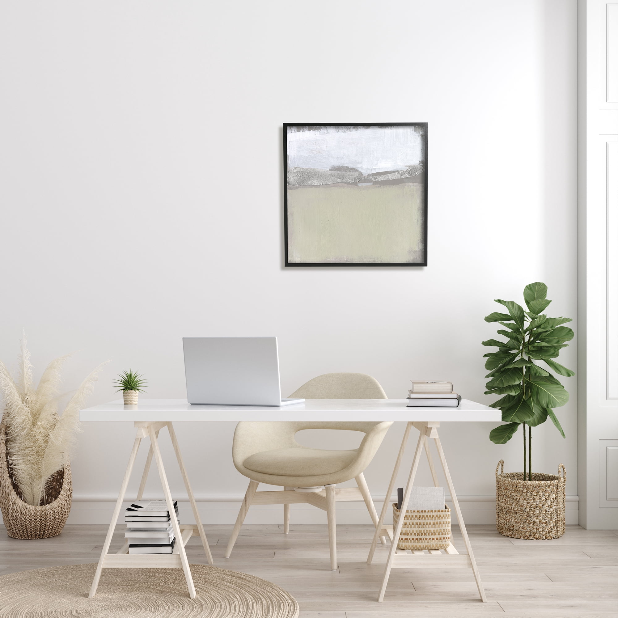 Stupell Industries Silver Ribbon Abstract Horizon Neutral Tone Landscape Abstract Painting Black Framed Art Print Wall Art, 24 x 24
