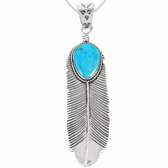 Turquoise Feather Necklace for Women Sterling Silver 925 | Turquoise Network | P3190-LG-C75-SST20