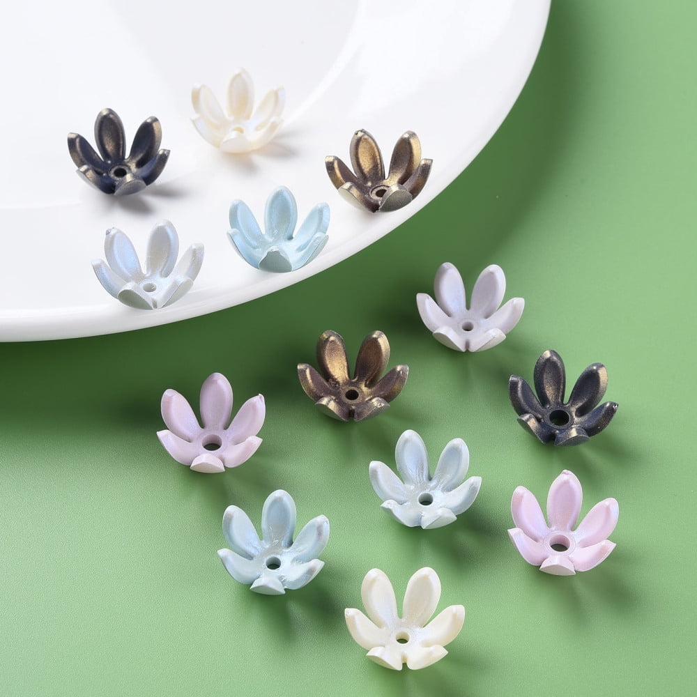 500g 6-Petal Spray Painted Acrylic Bead Caps Flower Mixed Color 19x17.5x10mm Hole: 2~3mm 764pcs/500g