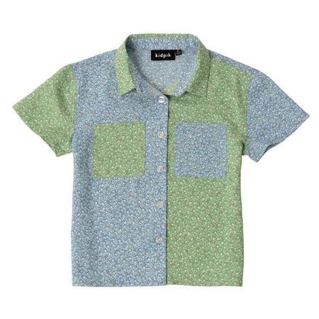 

KIDPIK Girls Short Sleeve Mixed Ditsy Color Block Button Down Chiffon Top Shirt Size: 2T - XXL (16)