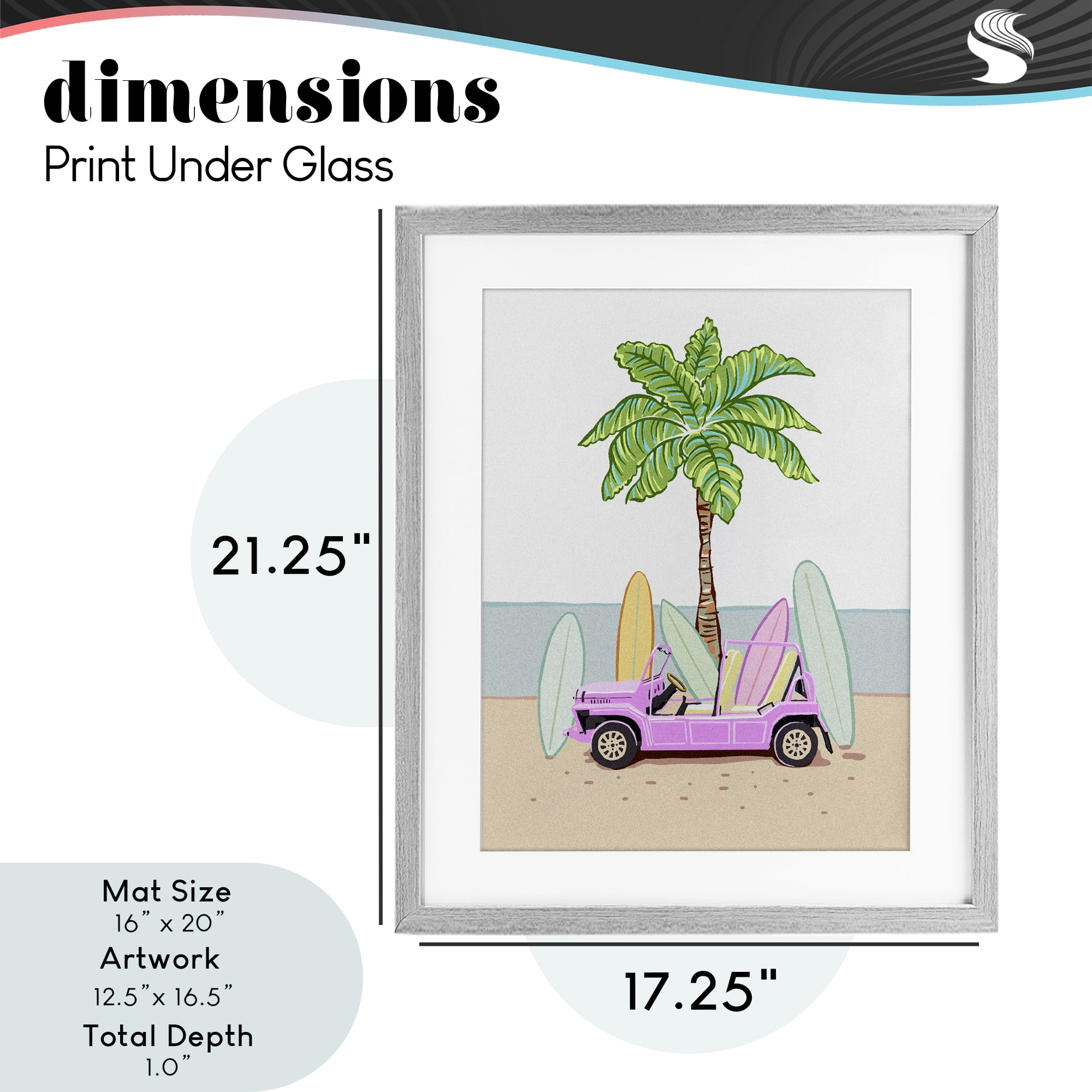 Surfboard Filled Car Gray Framed Print Under Glass, design by Ziwei Li