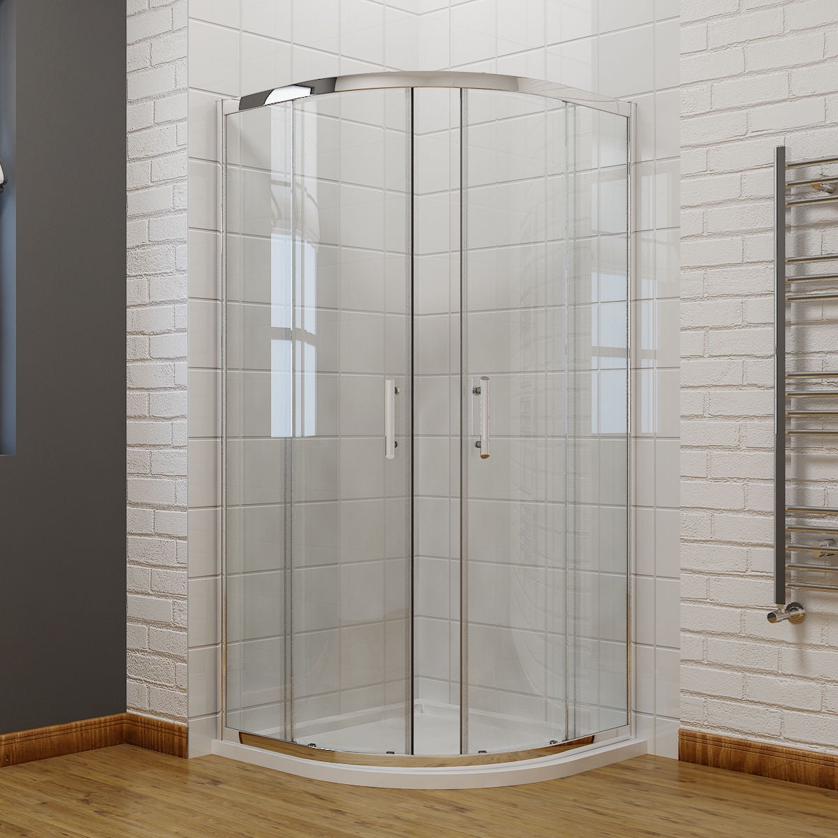 Aica Luxury Walk In Shower Enclosure & Tray Curved Glass Cubicle Screen Panel 