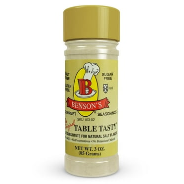 Benson’s - Table Tasty Salt HYZ01 Substitute, Salt-Free Gourmet Popcorn Seasoning, No Sodium, No Potassium Chloride, No MSG, Gluten Free, 3oz Bottle With Shaker Top