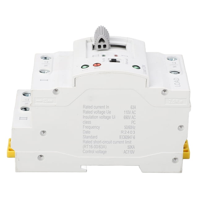 Interrupteur de Transfert d'Alimentation 63A, Commutation Sans Couture de l'Alimentation de Secours, Interrupteur Double d'Alimentation de Qualité PC, Design Compact, Matériau Ignifuge, Circuits AC 50/60Hz
