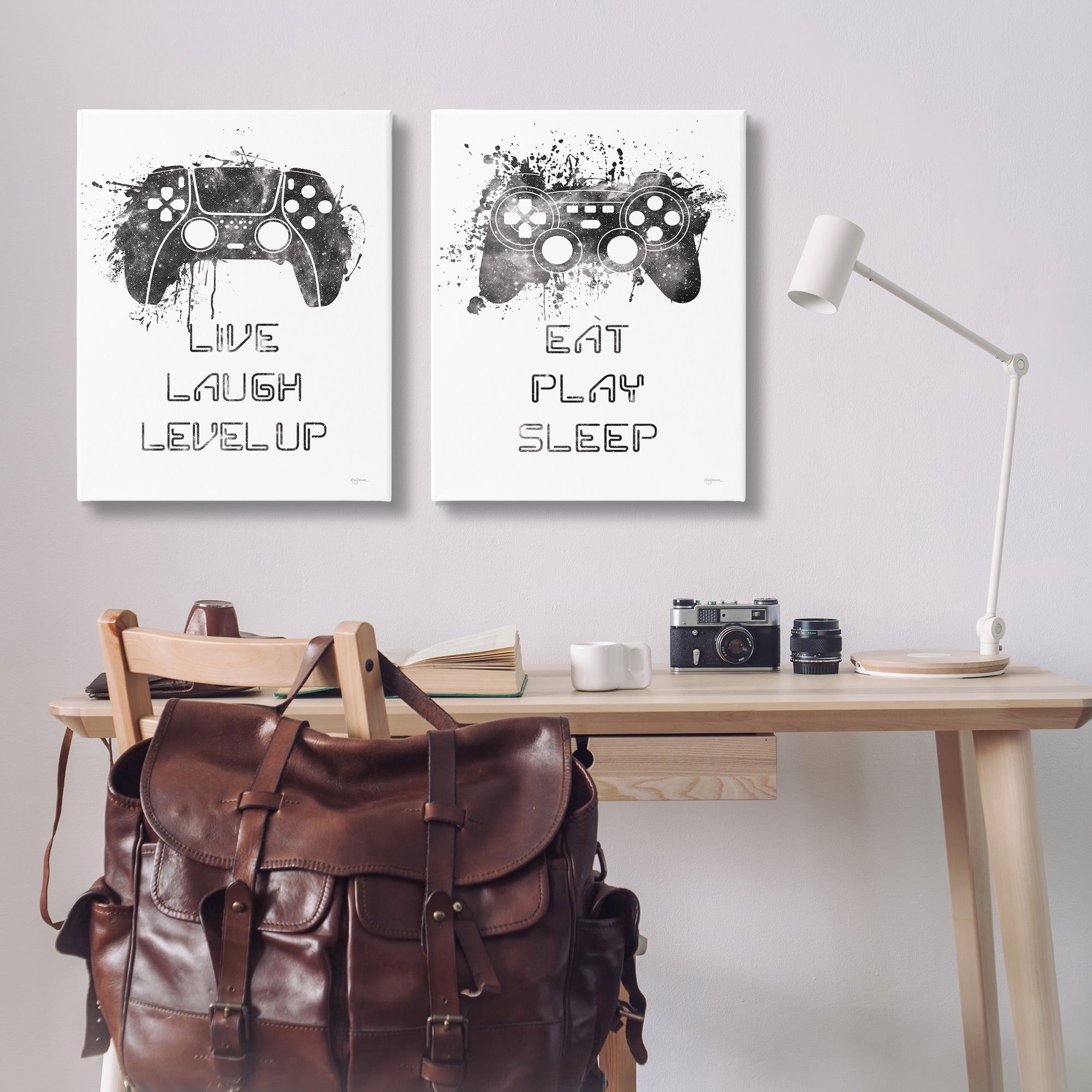 Stupell Industries Gamer Play Splash Controllers Text & Numbers Painting Wrapped Canvas Art Print Wall Art, 24 x 30, Set of 2