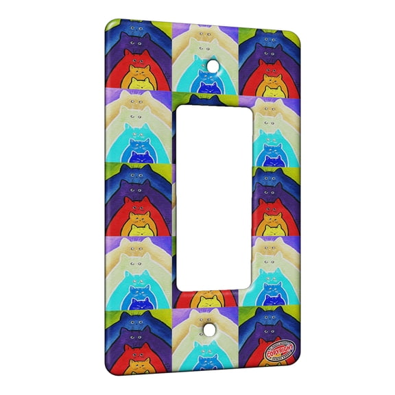 KuzmarK™ 1 Gang Rocker Wall Plate - Colorful Stacking Kitties Abstract Cat Pattern Art by Denise Every