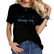 Winter Joy Ice 3D Print Stylish Graphic Summer Tops for Women, Short Sleeve Tee with Fashionable Print Back To School Gifts