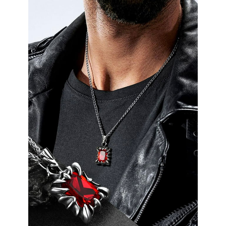 FaithHeart Red Stone Dragon Claw Pendant Necklace for Men Vintage