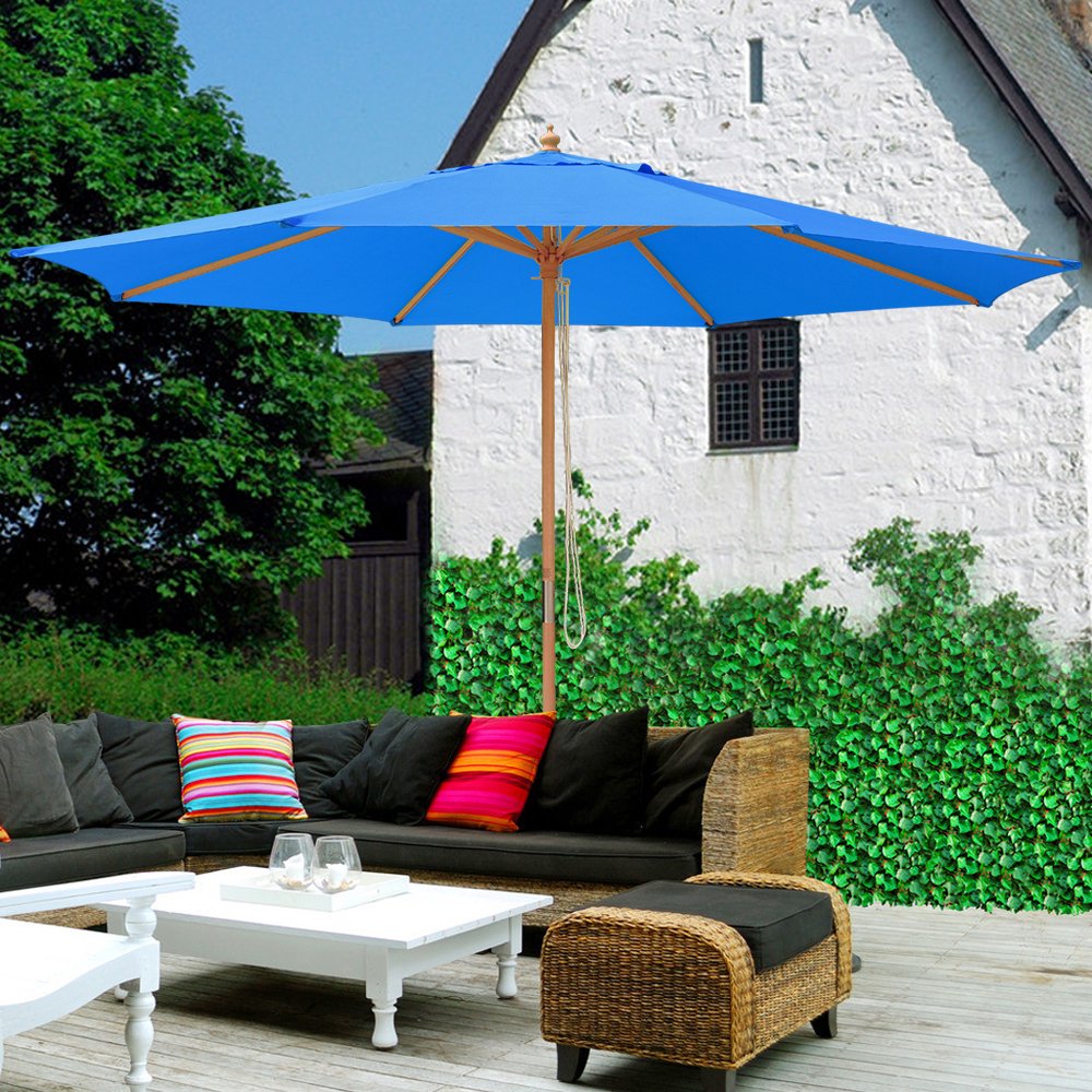 13ft XL Outdoor Patio Wooden Umbrella w/ German Beech Wood Pole
