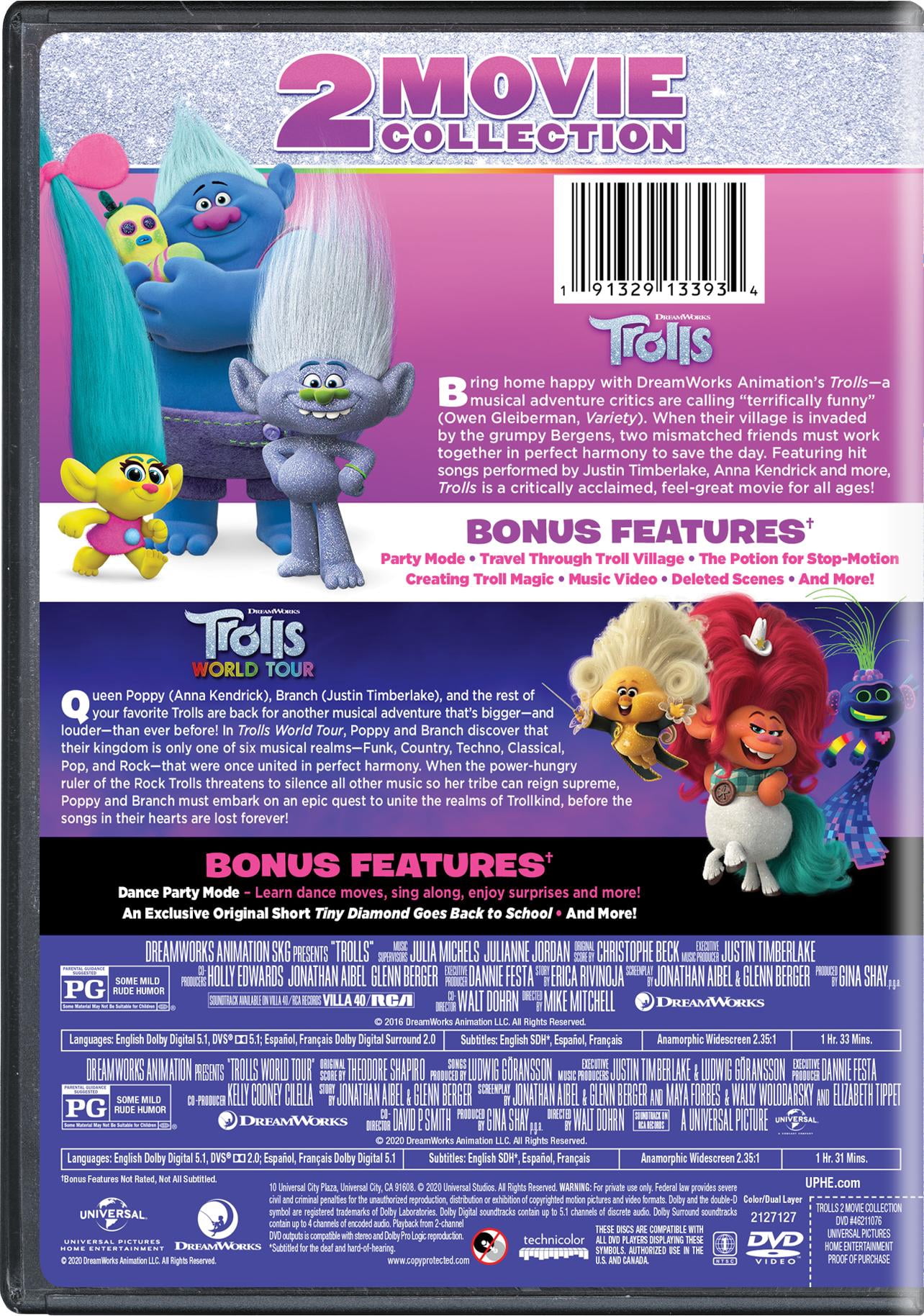 Trolls / Trolls World Tour 2-Movie Collection (DVD)