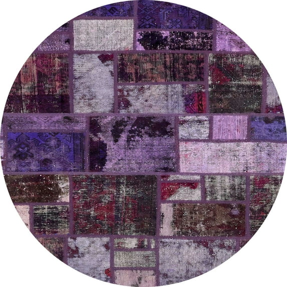 Ahgly Company Machine Washable Indoor Round Abstract Lavender Purple Area Rugs, 7' Round