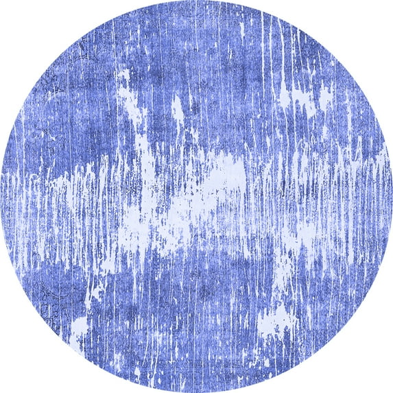 Ahgly Company Machine Washable Indoor Round Abstract Blue Modern Area Rugs, 7' Round