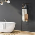 thumbnail image 4 of Metal 5 Tiers Blanket Ladder Holder Wall Leaning Towel Rack with Hooks Bathroom, 4 of 8
