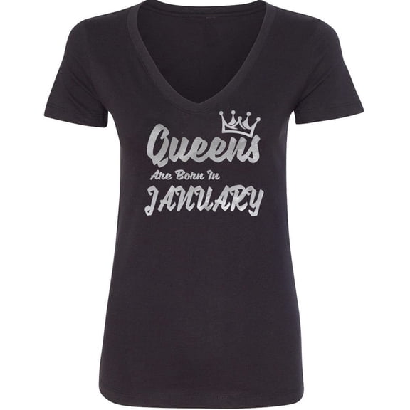 SILVER Queens Are Born In 12 MONTHS VNECK Tshirt Birthday Party Tee Shirt