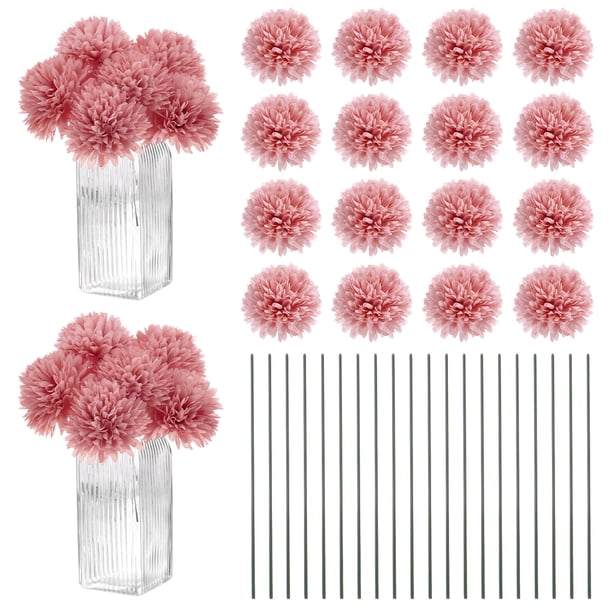 Uxcell Flores de Bola de Crisantemo Artificial, Ramos de Seda de Hortensia Falsos para el Hogar/Boda Rosa Oscuro 30 Pack