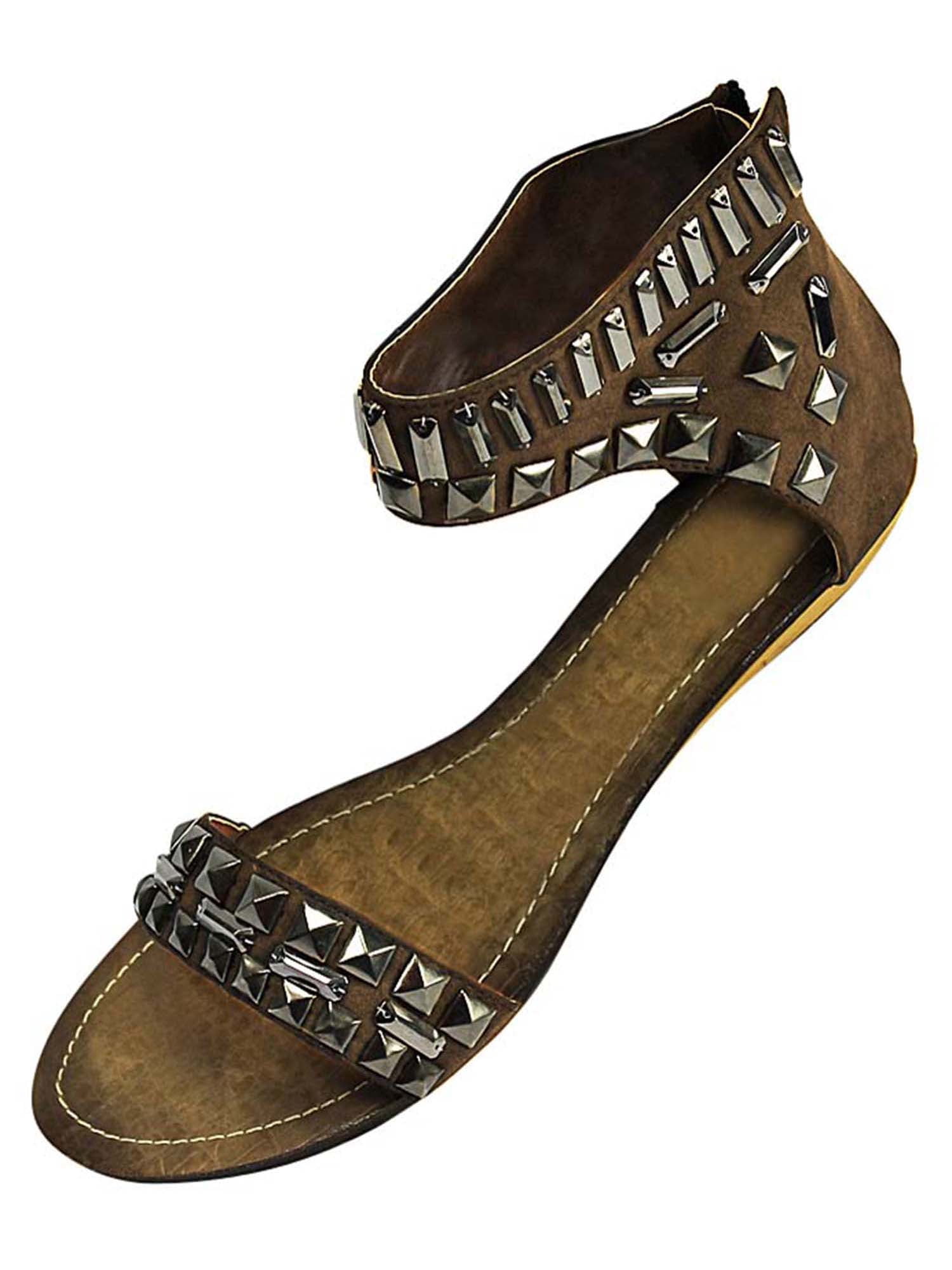Studded Ankle Strap Flat Womens Sandals 