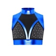 thumbnail image 3 of Hansber Kids Girls Turtleneck Glossy Metallic Color Block Ballet Dance Crop Tank Top Workout Yoga Gymnastic Shirts Blue 12, 3 of 6