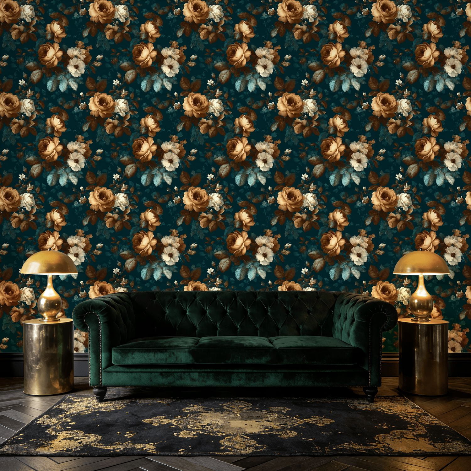 Peel and Stick Wallpaper Floral Rose Vintage Botanical Flowers Dark Teal Wall Mural 23.6in x 9.8ft Self Adhesive Removable Wall Paper Renter Friendly Wallpaper for Nursery Bedroom Cabinets