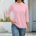 thumbnail image 2 of Women's Polo Shirt 3/4 Sleeve Tops Collared Button Down Golf Tee Casual Work T Shirt Pink XL, 2 of 5
