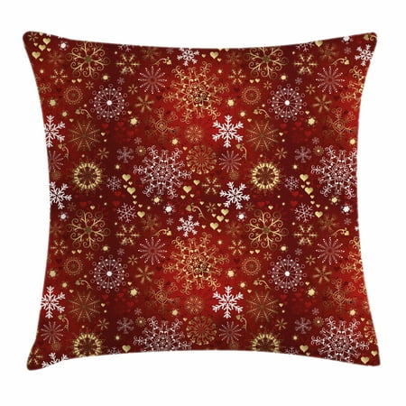 Swirl Double Old Fashioned - Winter Throw Pillow Cushion Cover, Old Fashioned Christmas Mix with Hearts and Swirls Vintage Festive Composition, Decorative Square Accent Pillow Case, 16 X 16 Inches, Ruby Gold White, by Ambesonne