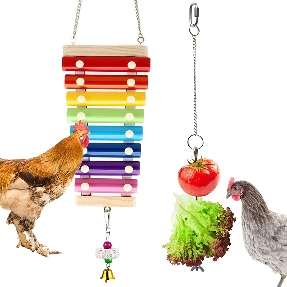 Grey Suplklz Chicken Treat Holder Chicken Coop Vegetable Basket Fruit Veggie Hanging Feeder Hanger Toy for Hens 