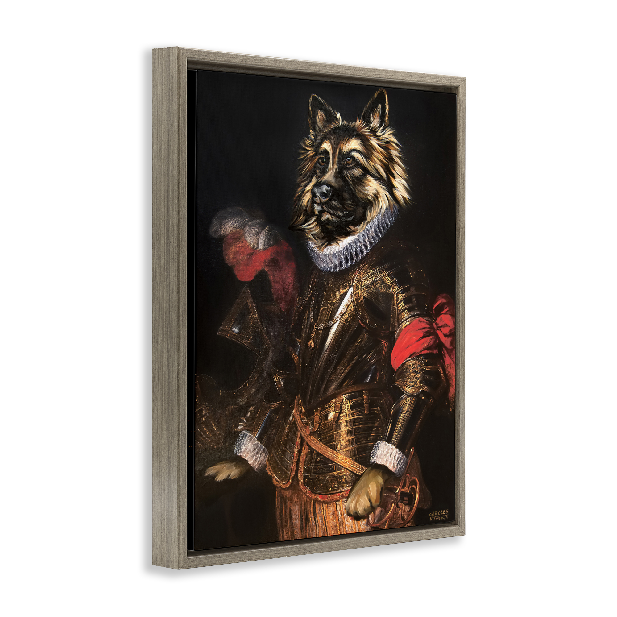 Stupell Industries Renaissance Dog Portrait History & Language Painting Brown Floater Framed Canvas Art Print Wall Art, 17 x 21