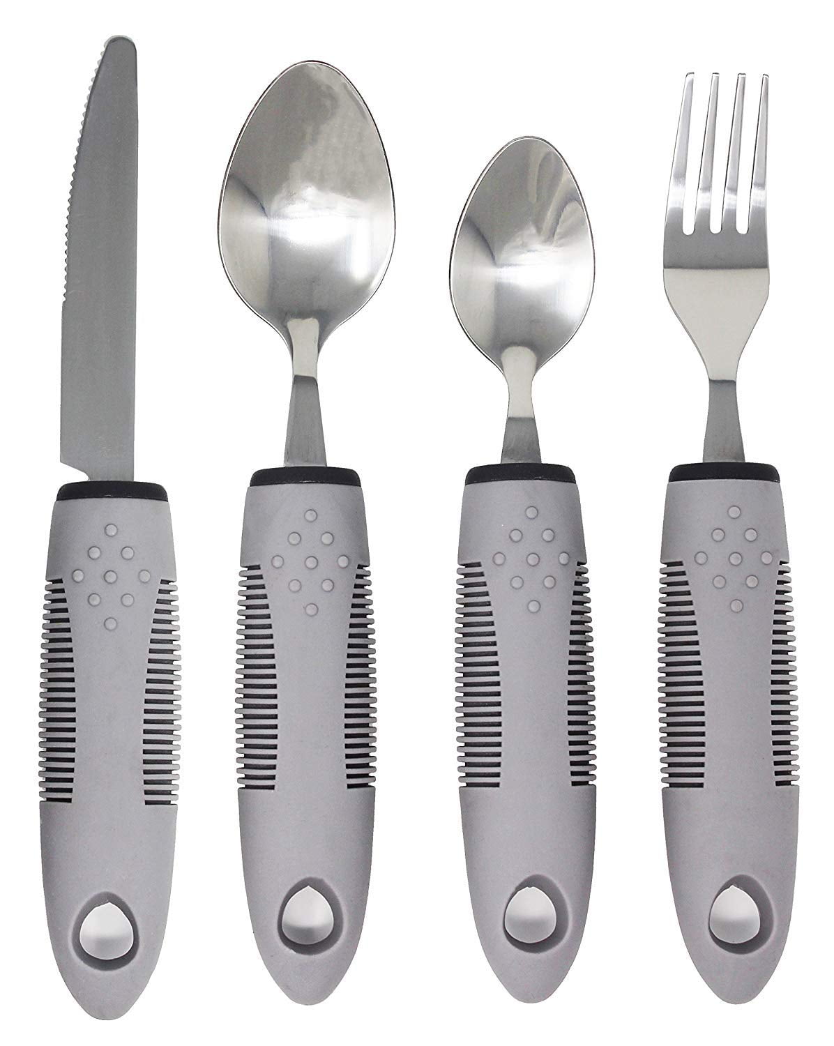 BodyHealt 4 Piece Adaptive Utensil Set 1.5 in Ribbed Rubber Handles