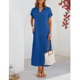 thumbnail image 3 of Merokeety Womens Summer Maxi Dress V Neck Collared Vacation T Shirt Long Dresses Royalblue xl, 3 of 7
