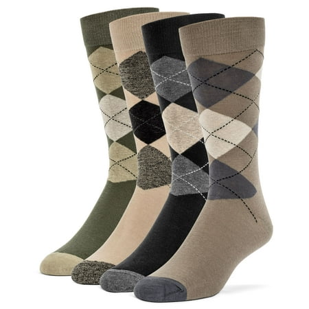 Soft Cotton Argyle Socks - Men's Cotton Assorted Argyle Dress Socks - 4 Pairs